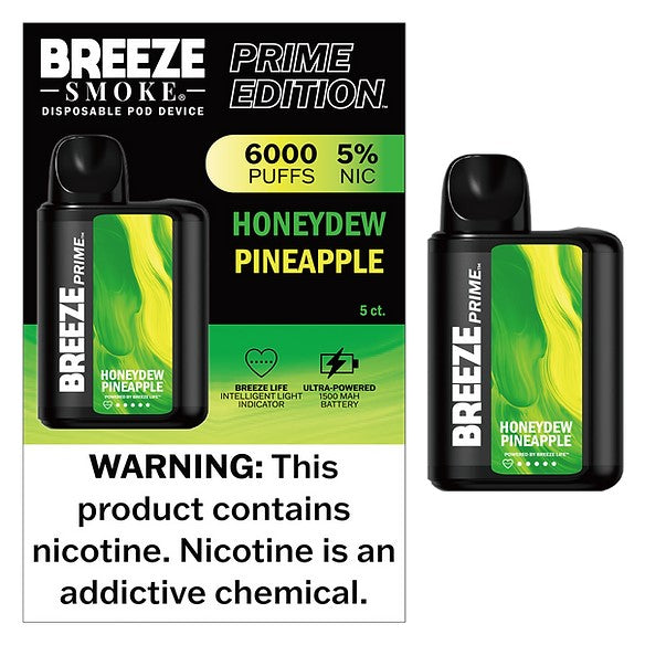 Breeze Prime Honeydew Pineapple 6000puffs 5ct