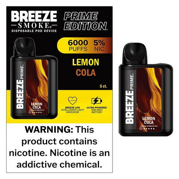 Breeze Prime Lemon Cola 6000puffs 5ct
