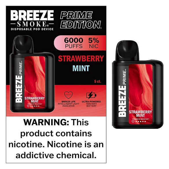 Breeze Prime Strawberry Mint 6000puffs 5ct