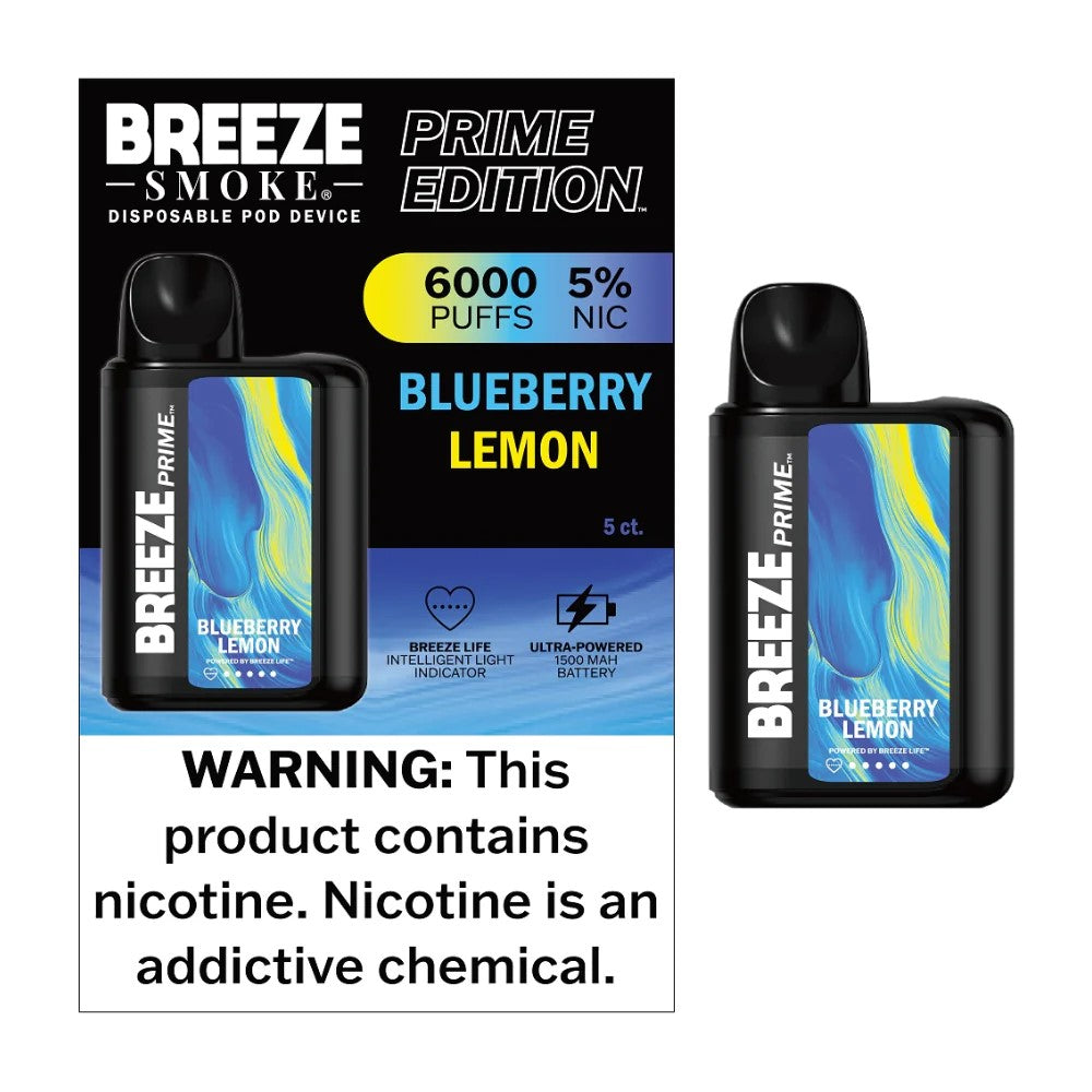 Breeze Prime Blueberry Lemon 6000puffs 5ct