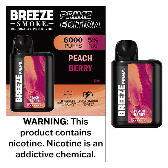Breeze Prime Peach Berry 6000puffs 5ct