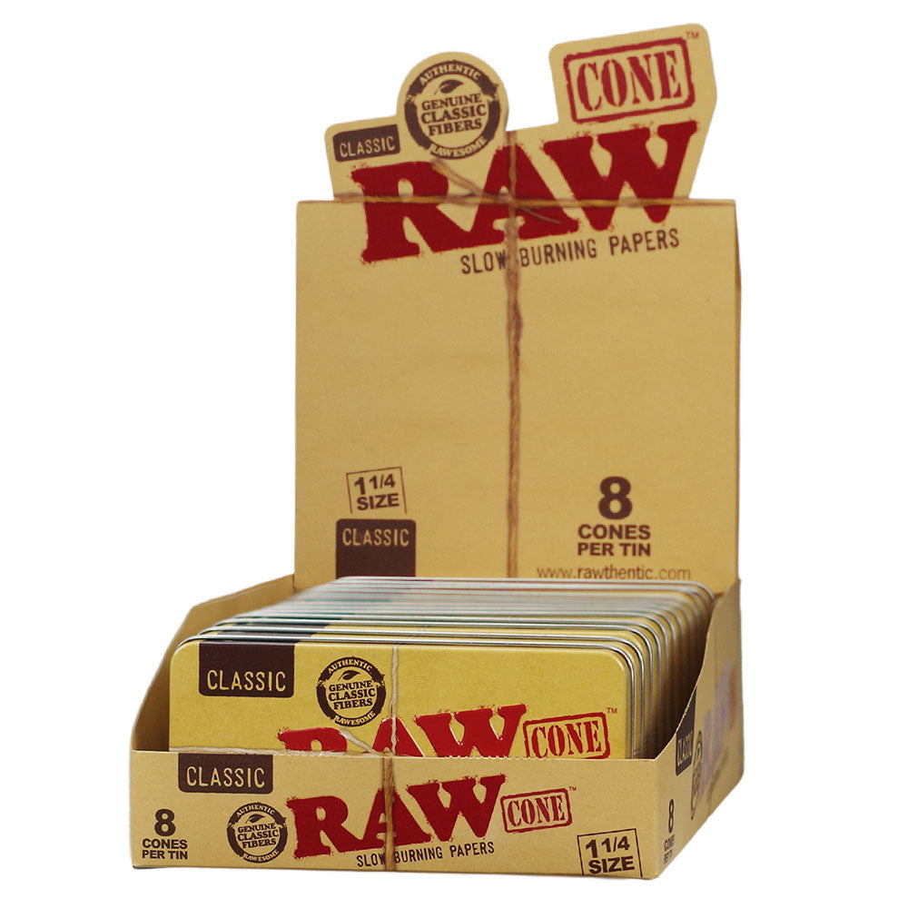 RAW Classic Pre-Rolled Cones 1 1/4 In Tin 8pk 12ct Display