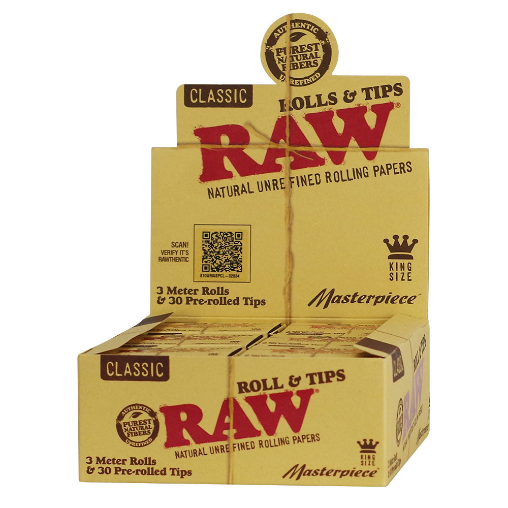 RAW CLASSIC ROLLING PAPERS KING SIZE 3 METER ROLL WITH 30 TIPS (12CT DISPLAY)