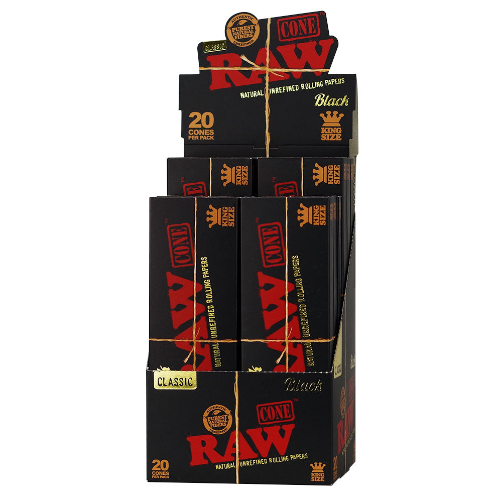 RAW BLACK CLASSIC CONES KING SIZE 109MM/26MM (20PK) (12CT DISPLAY)