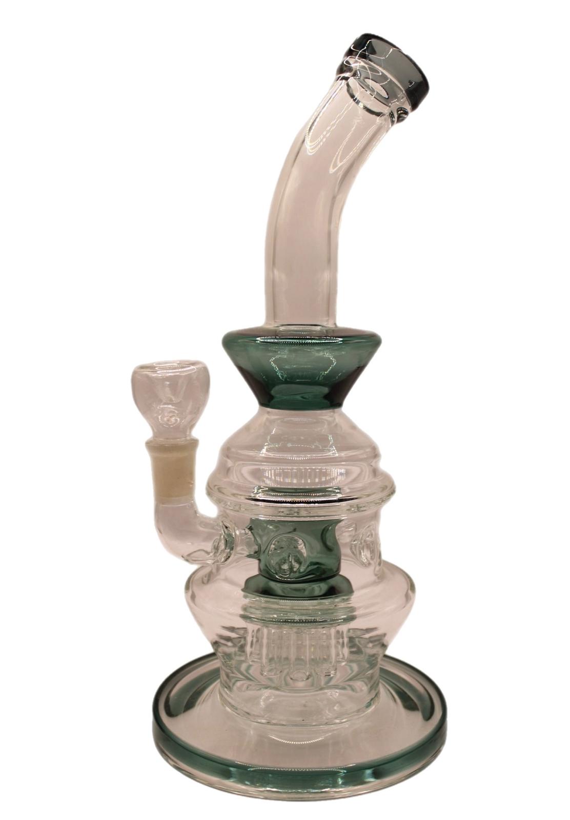 11.5IN BARREL PERC CURVY GLASS WATER PIPE W/ ANGLED MOUTH PIECE