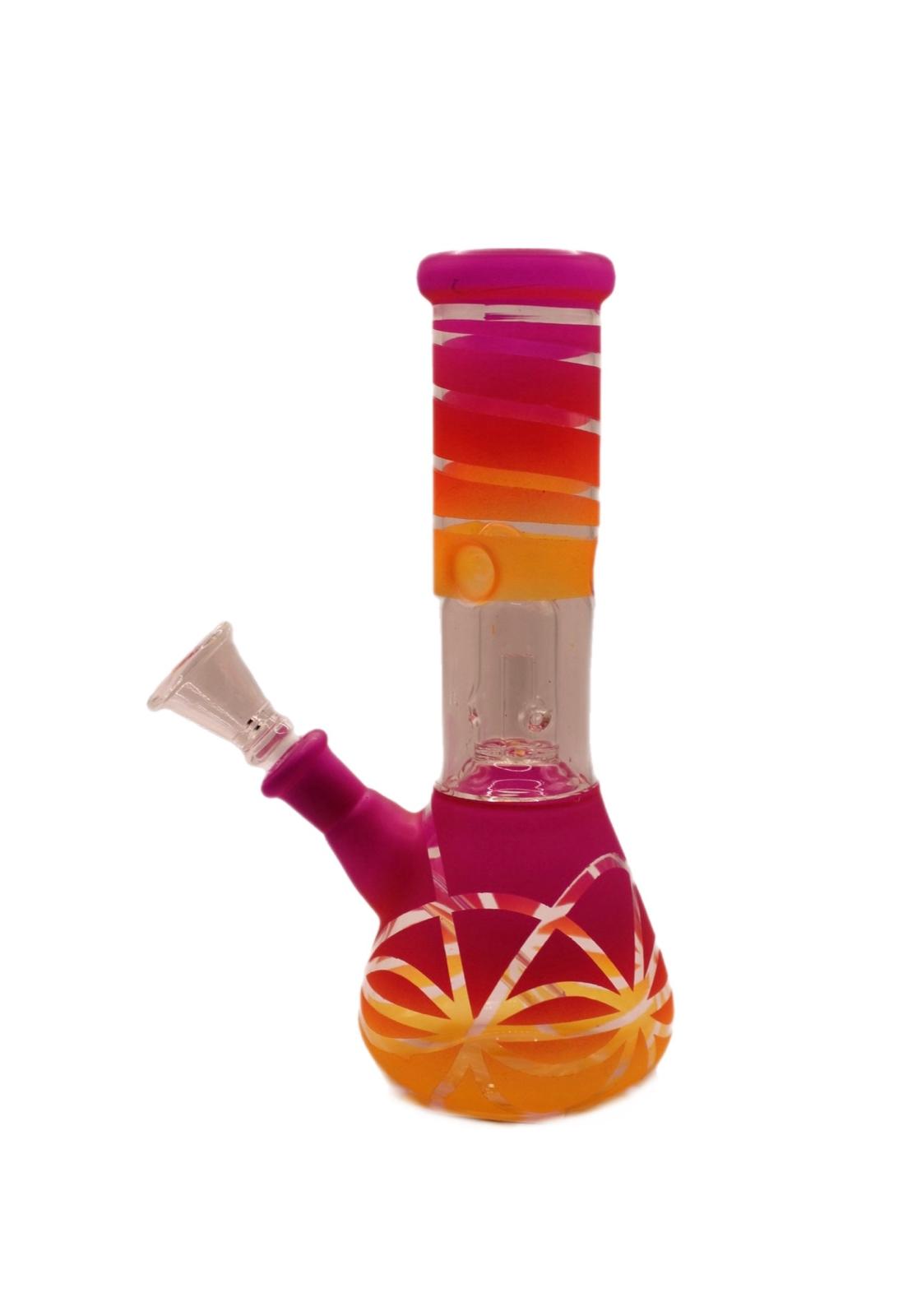 8IN SINGLE DOME PERCULATOR BEAKER BONG (PINK & ORANGE) (BLUE & GREEN)