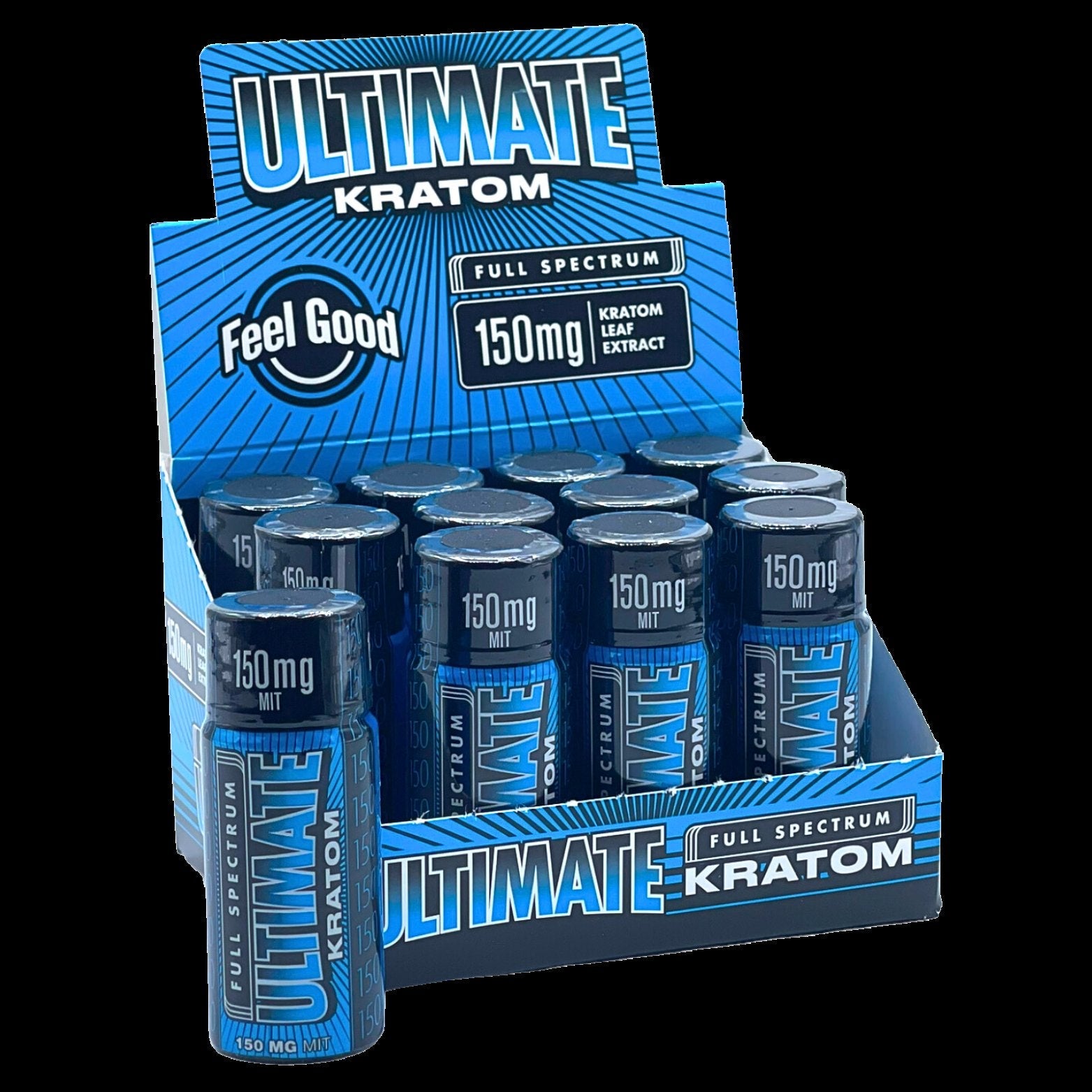 Ultimate Kratom Leaf Extract 150mg Full Spectrum Shot 12ct Display (BLUE)
