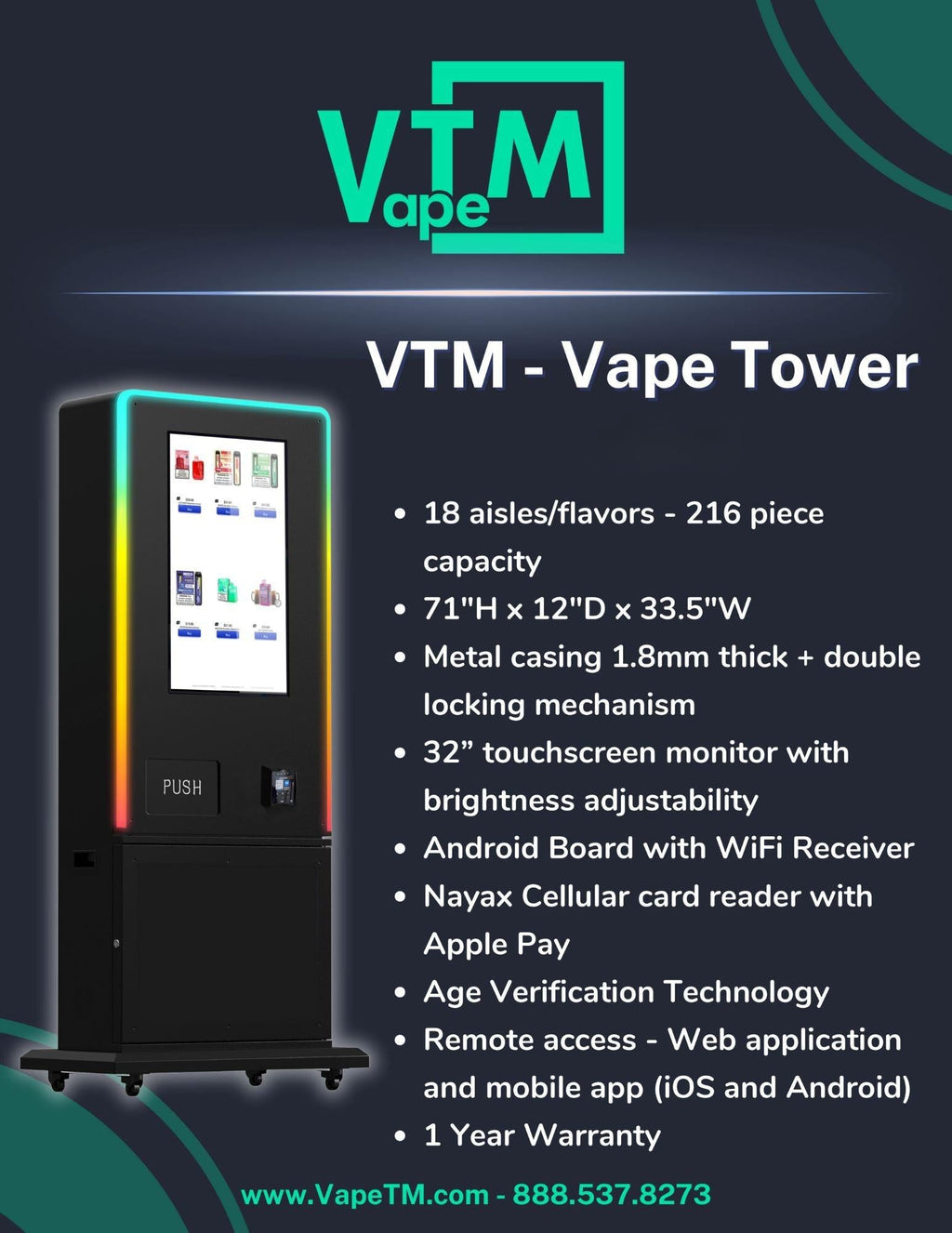Slim Tower: Sleek, Thin, High-Capacity, & Free-Standing Vape Machine